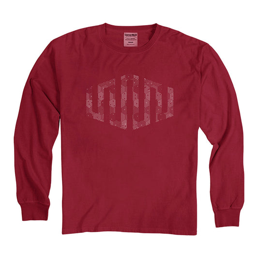 Long Sleeve White Fortress T-Shirt - Crimson