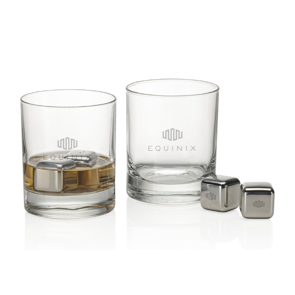 Swiss Force Stainless Steel Ice Cubes & Chelsea Rocks Glass Set