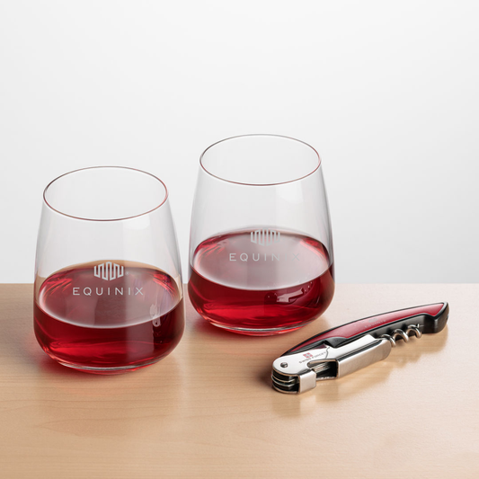 Swiss Force Wine Opener & Crestview Stemless Wine Glass Set
