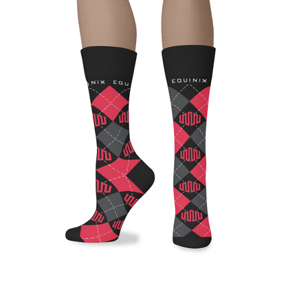 Calcetines Argyle Cotton Crew - Negro/Rojo/Carbón